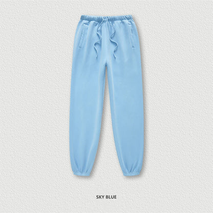 ZODF 2025 Autumn Winter Men’s Washed Fleece Sweatpants 355gsm Loose Retro Joggers Streetwear HY0653 - SKY BLUE / XL