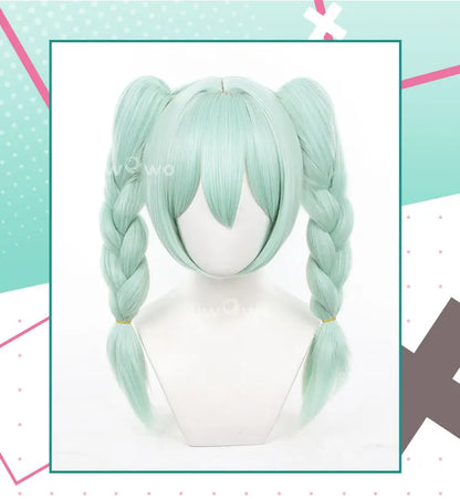 UWOWO V Singerr Mikku Cute Bunny Women Cosplay Wig With Ponytails Light Green Hair 45CM