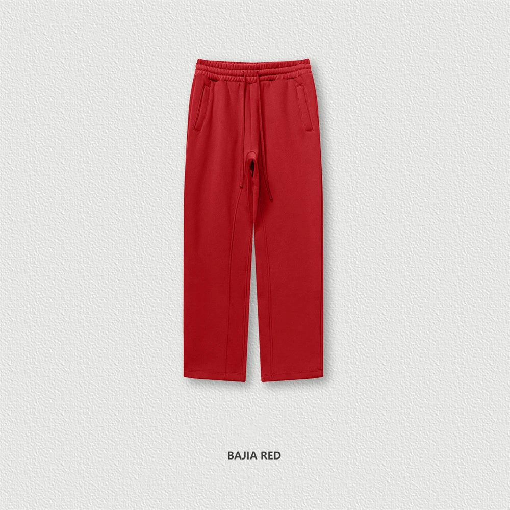 ZODF 345gsm Fleece Straight Pants for Men Unisex Loose Comfortable Sport Trousers Autumn Winter HY0864 - Red / S