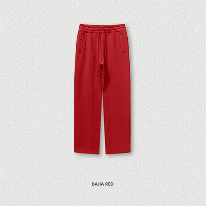 ZODF 345gsm Fleece Straight Pants for Men Unisex Loose Comfortable Sport Trousers Autumn Winter HY0864 - Red / S
