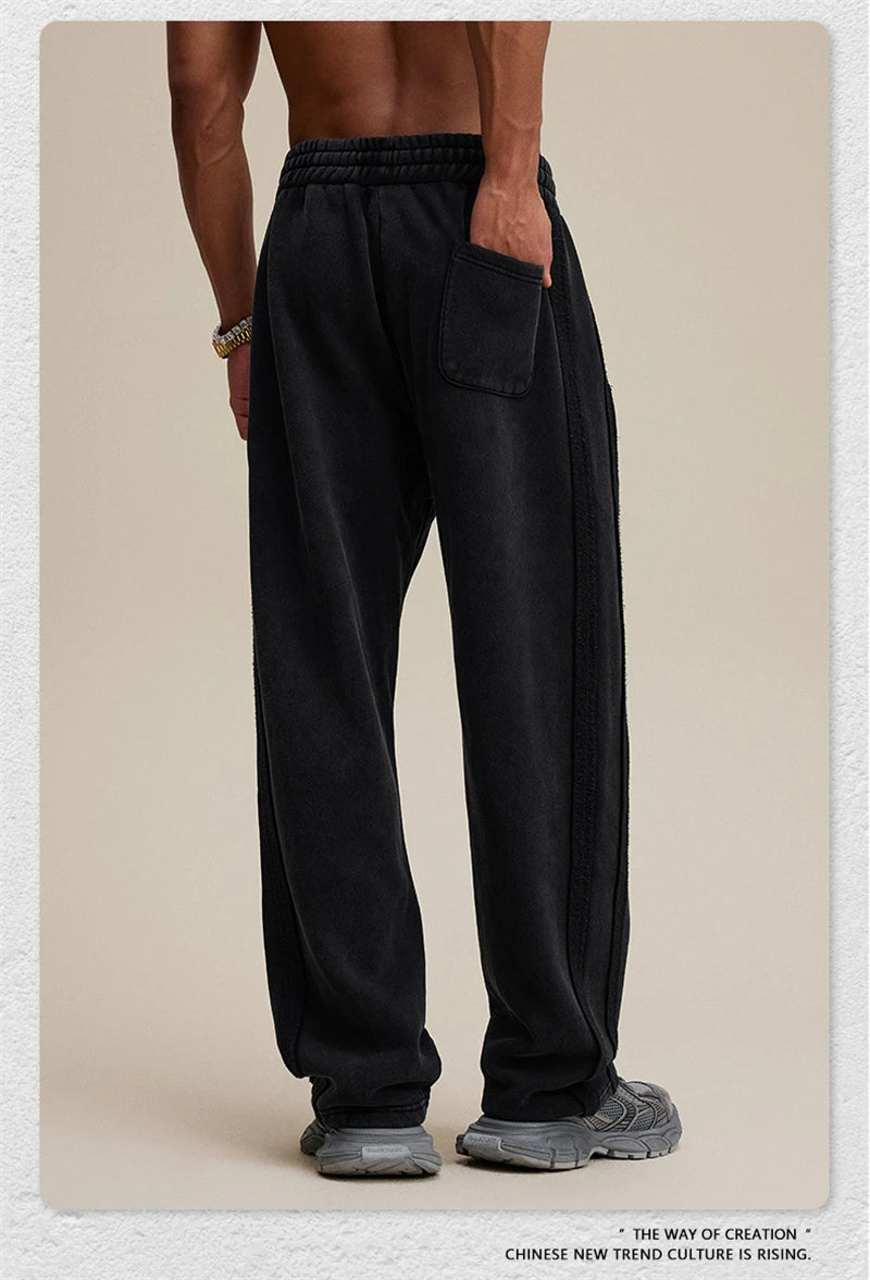 ZODF Vintage Man Winter Washed Fleece Straight Pants Unisex Distressed 360gsm Knitted Warm Trousers Brand Bottoms HY1092