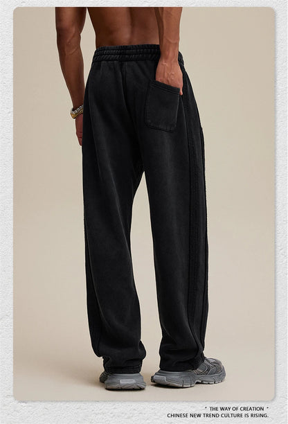 ZODF Vintage Man Winter Washed Fleece Straight Pants Unisex Distressed 360gsm Knitted Warm Trousers Brand Bottoms HY1092