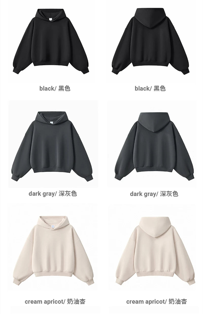 ZODF Trendy Winter 350gsm Solid Fleece Hooded Hoodies For Man Unisex Boxyfit Solid Warm Pullovers Brand Clothing HY0038