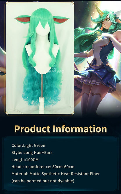 UWOWO Soraka Wig Game League of Legends/LOL: Star Guardian Soraka SG Cosplay Wig With Ear Long Hair Green 100CM Wig