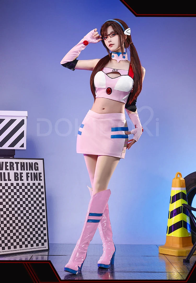 IN STOCK Marii Makinamii Cosplay Costume Anime 【S-3XL】 DokiDoki-R Women Pink Racing Suit Marii Makinamii Glasses Plus Size