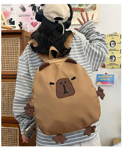 Kawaii Capybara Nylon School Bag Laptop Backpack Cartoon Children's Backpack Travel Casual Book Bags Large Capacity Backpack