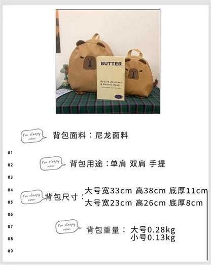 Kawaii Capybara Nylon School Bag Laptop Backpack Cartoon Children's Backpack Travel Casual Book Bags Large Capacity Backpack