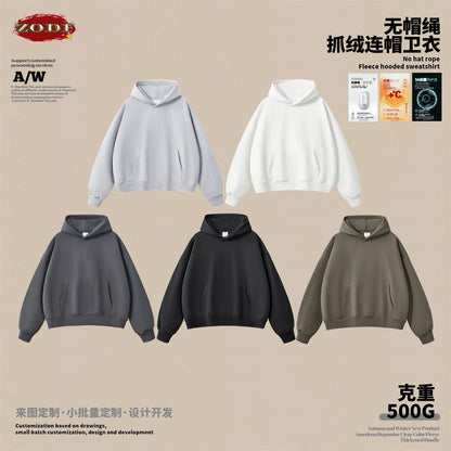 ZODF Fashion Winter Men 500gsm Fleece Hoodies Unisex Loose Fit Heavy Weight Thick Warm Hooded Pullovers Coats Streetwears HY0045