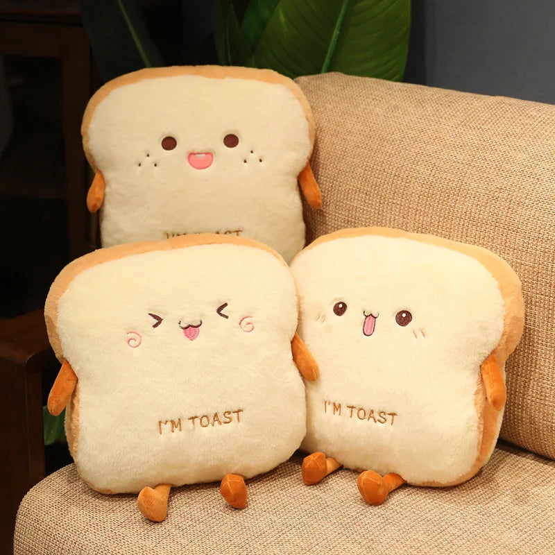 Plush Bread Pillow Kawaii Food Pig Rabbit Fox Toast Soft Doll Hand Warmer Home Decoration Cushion Kids Toys Birthday Gift