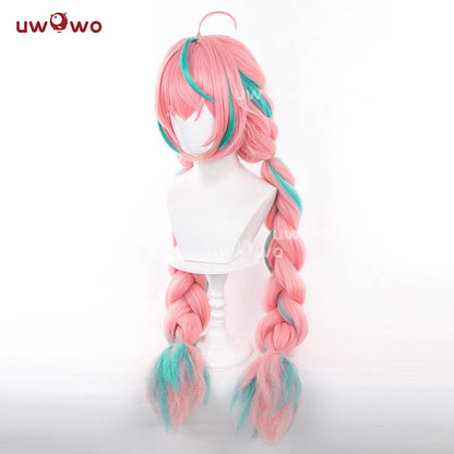 UWOWO Varesa Wig Game Genshin Impact Varesa Cosplay Wig With Ponytail Long Pink and Green Hair
