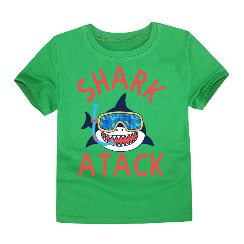 Boys Clothes Cotton Kids Toddlers 2 to 3 4 5 6 7 8 9 10 11 12 Years Dark Blue Shirt Short Shark Tops Designer Children Clothing
