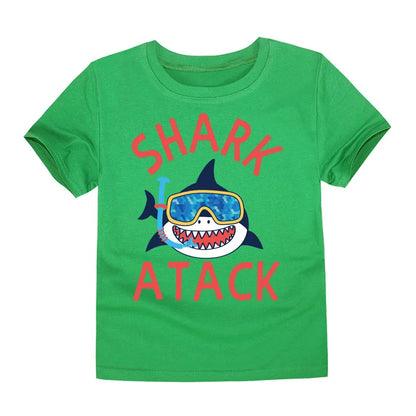 Boys Clothes Cotton Kids Toddlers 2 to 3 4 5 6 7 8 9 10 11 12 Years Dark Blue Shirt Short Shark Tops Designer Children Clothing