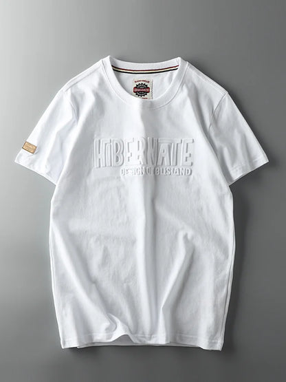 Summer American Retro Short-sleeved O-neck 3D Letter Printed T-shirt Men's Fashion Simple 100% Cotton Washed Casual Sport Tops