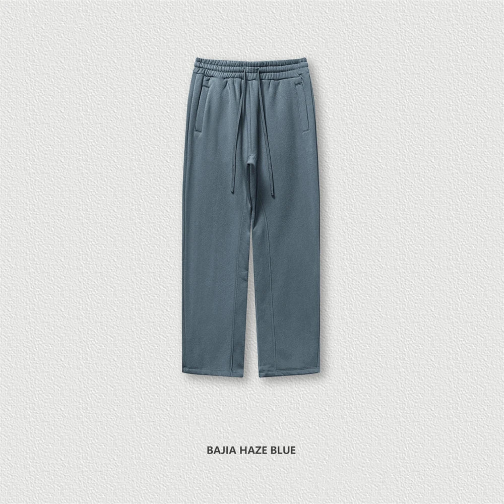 ZODF 345gsm Fleece Straight Pants for Men Unisex Loose Comfortable Sport Trousers Autumn Winter HY0864 - Haze Blue / S