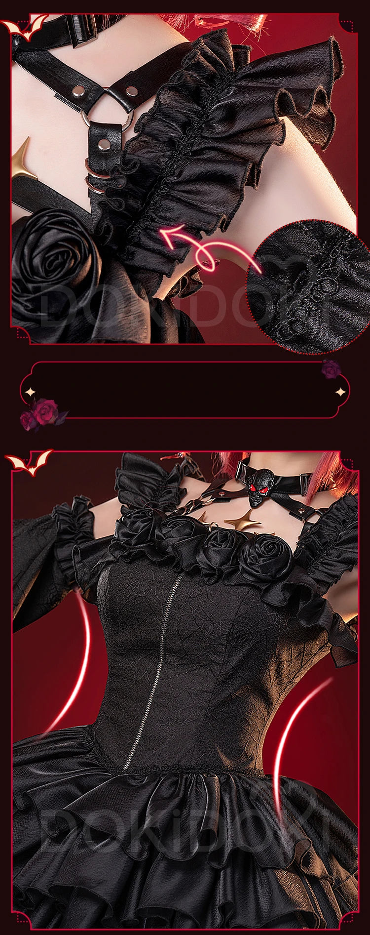 Tetoo Cosplay Costume Game Cosplay DokiDoki-R Women Cute Halloween Evil Dress Kasanee Tetoo Cosplay Wings