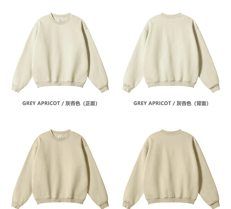 ZODF 2024 Winter Men 345gsm Fleece Sweatshirts Unisex Women Casual Loose Warm Solid O-Neck Pullovers Streetwears HY0865