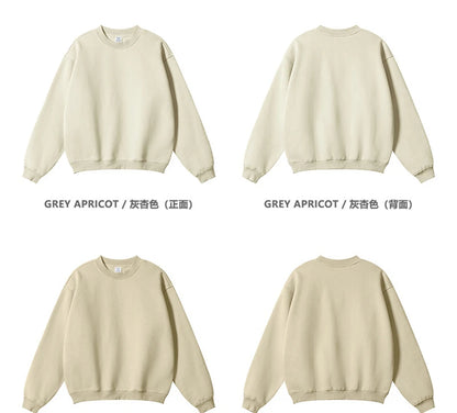ZODF 2024 Winter Men 345gsm Fleece Sweatshirts Unisex Women Casual Loose Warm Solid O-Neck Pullovers Streetwears HY0865