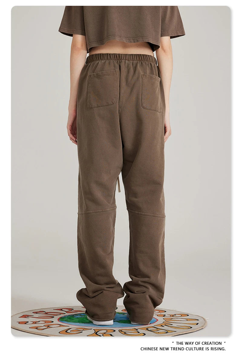 ZODF 2023 Spring Men 380gsm Washed Cotton Pants American Retro Unisex Loose Edge Oversized Straight Trousers Streetwears HY0537