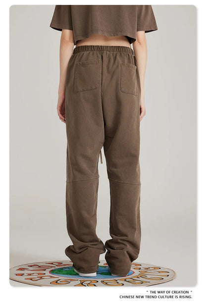 ZODF 2023 Spring Men 380gsm Washed Cotton Pants American Retro Unisex Loose Edge Oversized Straight Trousers Streetwears HY0537