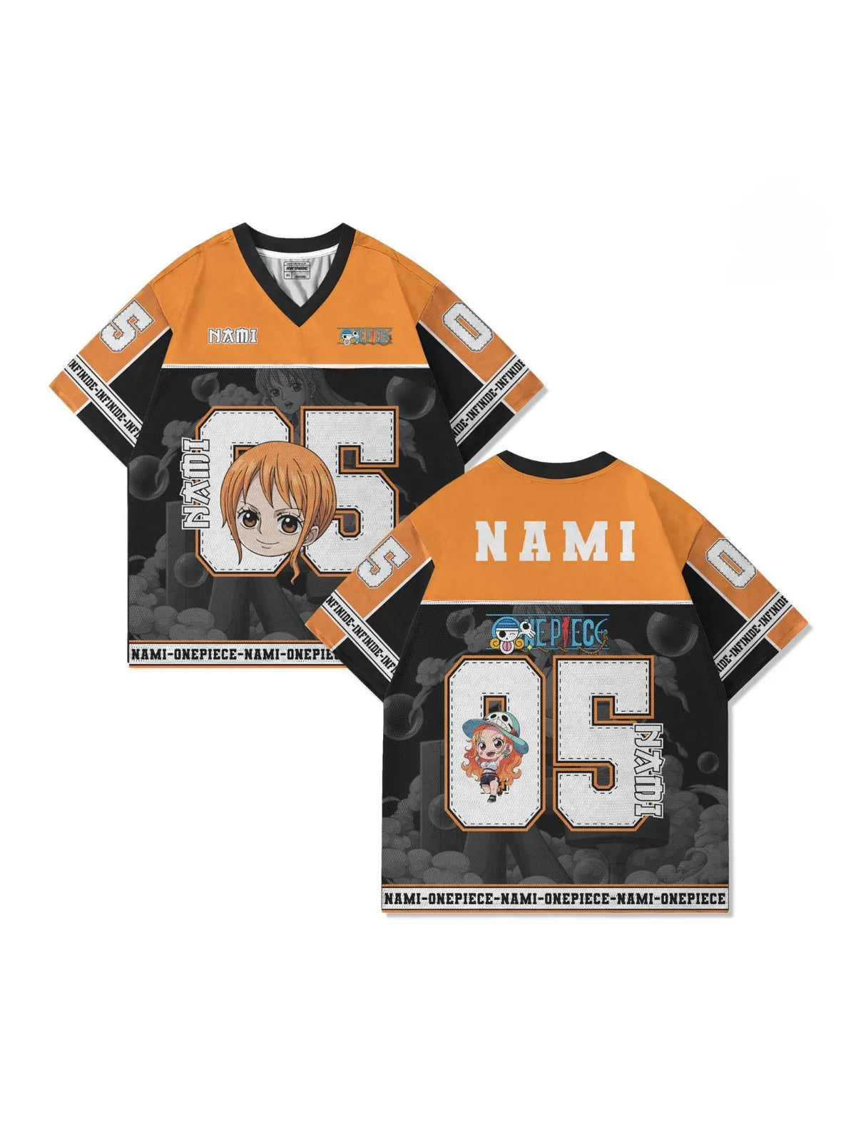 05 Jersey One Piece NAMI Anime Y2k Korean Style Kpop Baseball Hockey T-shirt Fashion Streetwear Anime Daily Unisex Tops Tees