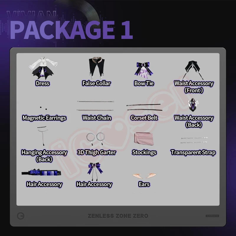 Zenless Zone Zero Vivian Cosplay Costume Wig Dress Uniform Headwear Earrings Mockingbird Halloween Party for Women Girl Carnival