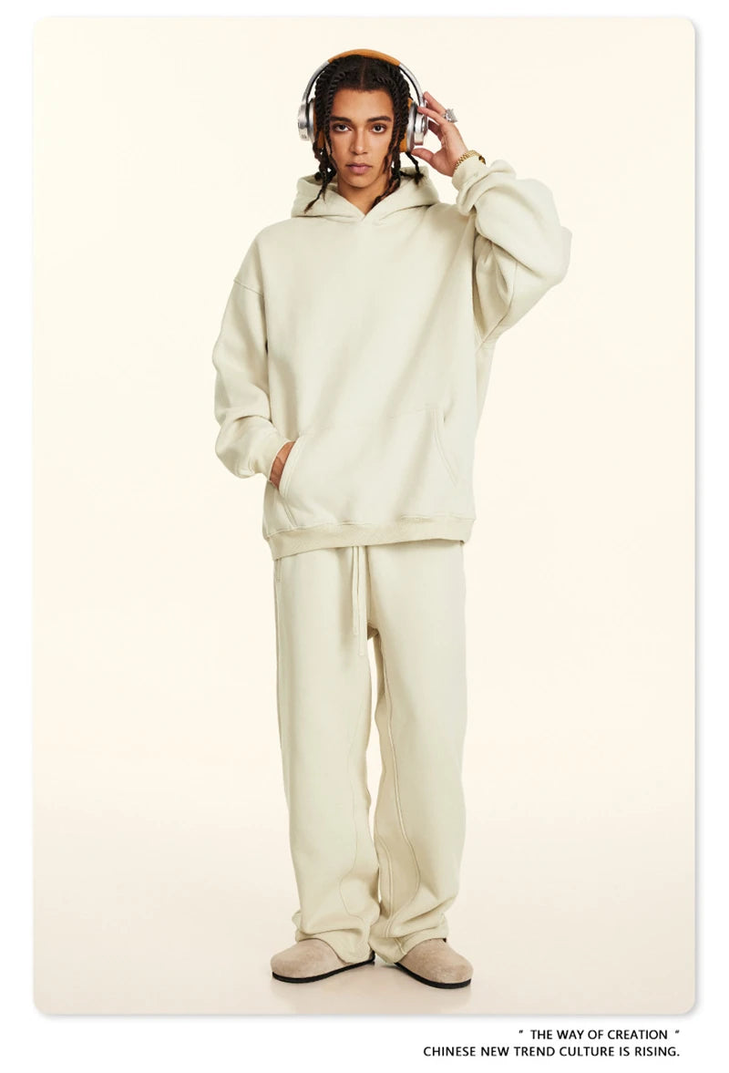 ZODF New 2024 Autumn Winter Men 345gsm Fleece Hoodies Unisex Women Relax Fit Warm Solid Hooded Pullovers Sweatshirts HY0863