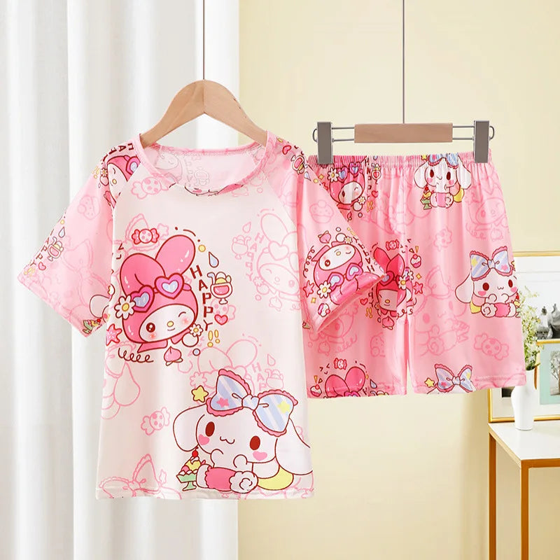 MINISO Boys Pajamas Sets Disney Summer Two Pieces Set 3 to 4 5 6 7 8 9 10 11 12 Years Blue Mickey Mouse Print Children Clothing