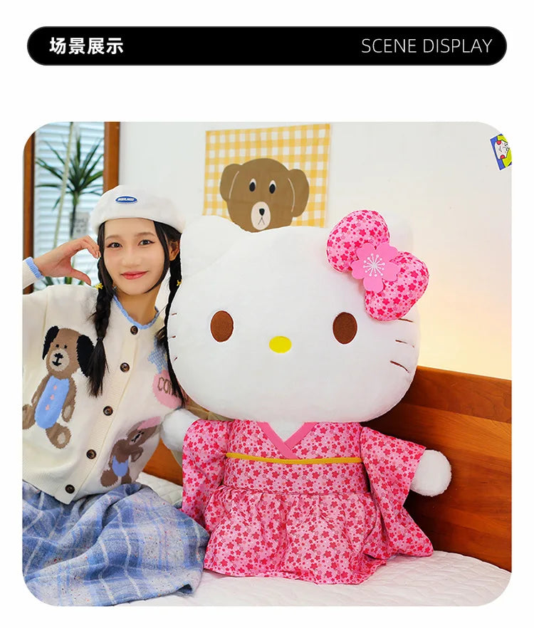 Sanrio Kawaii Hokkaido Japanese Kimono Hello Kitty Plush Toy Cute Sakura Kitten Stuffed Animal Kids Birthday Gift for Children