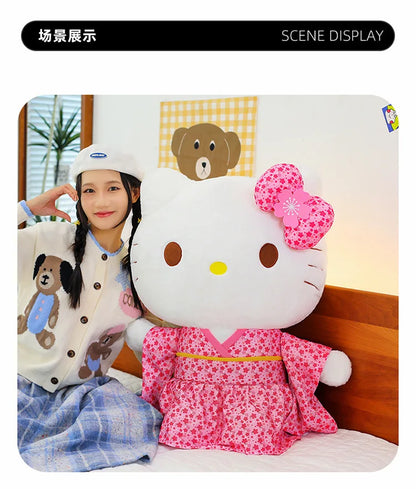 Sanrio Kawaii Hokkaido Japanese Kimono Hello Kitty Plush Toy Cute Sakura Kitten Stuffed Animal Kids Birthday Gift for Children