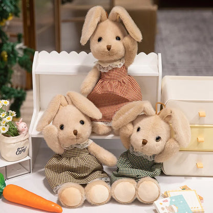 Classic Style Bunny Plush Toy Wearing Plaid Skirt Cute Rabbit Soft Doll Baby Girl Sleep Companion Bedroom Decoration