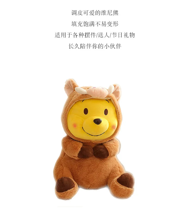 Disney 35-65cm Large-sized Winnie The Pooh Plush Toy with A Removable Hat A Cuddly Doll for Sleeping and Hugging Festival Gifts