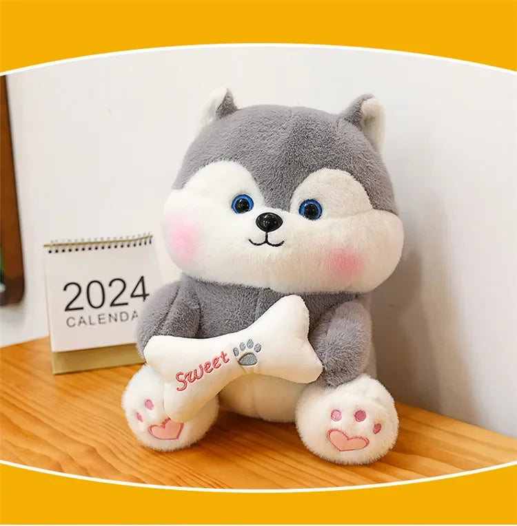 New 35-55cm Cute Husky Bone Hugging Cloth Doll Dog Plush Toy Erha Doll Giving Children Birthday Gift Pillow Indoor Decorations