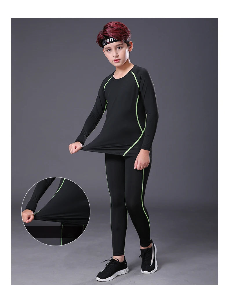 Kids Fitness Tracksuits Youth Warm Compression Pants and Tops Sportswear for Boys Running Basketball