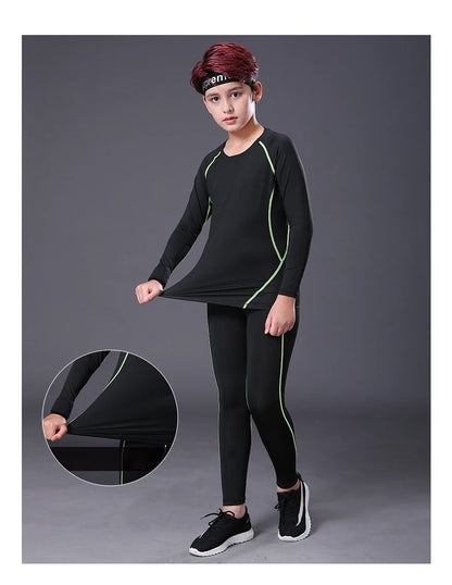 Kids Fitness Tracksuits Youth Warm Compression Pants and Tops Sportswear for Boys Running Basketball