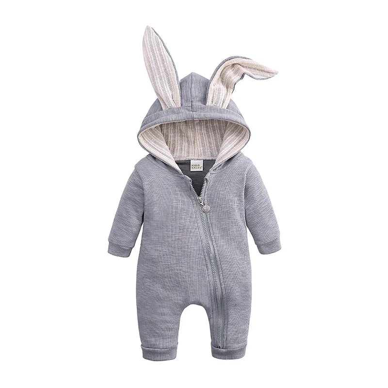 Boys Long Sleeved Clothing Baby Children Big Ears Rabbit Bodysuit Girl Baby Hooded Zipper Creeper Romper 0 to 3 6 9 12 18 Months