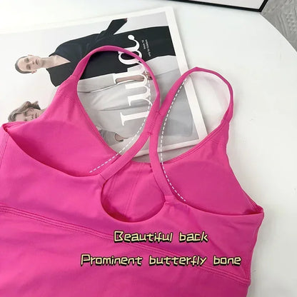 2 Piece Yoga Set Sportswear Fitness Suit with Sexy Cross Back Top and High Waist Elastic Leggings for Running Workout