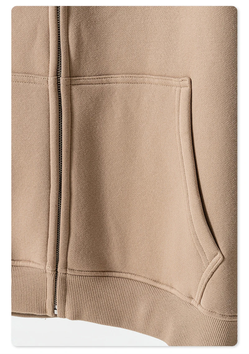 ZODF Fashion Winter Men Warm Zipper Fleece Hoodies Unisex Loose Basic 345gsm Knitted Hooded Hoodie Coats HY0904