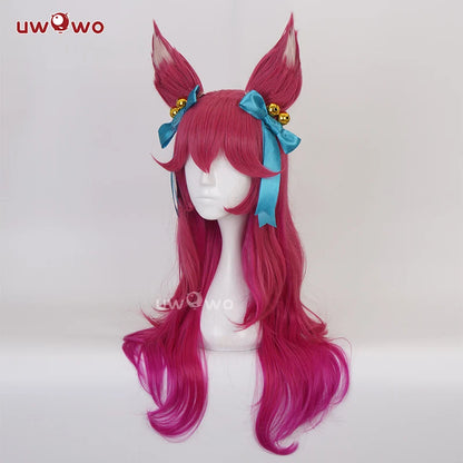 IN STOCK UWOWO League of Legends LOL Spirit Blossom Ahri Foxx Cosplay Wig With Ears Long Hair
