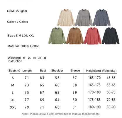 ZODF Retro 2025 Men Autumn Batik Washed T Shirt Unisex Oversized Basic Long Sleeve Solid 270gsm Cotton T-Shirts Tees HY0641