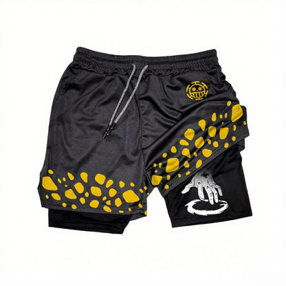 Anime One Piece Men's Shorts Quick-dry Double Layer 2-in-1 Pants Summer Graphic Print Workout Training Fitness Sports Gym Shorts