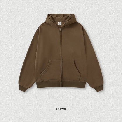 ZODF New Winter Men Zipper Fleece Hoodies Unisex Loose Heavy Weight Thick Warm Basic 420gsm Hooded Coats Hoodie HY0747