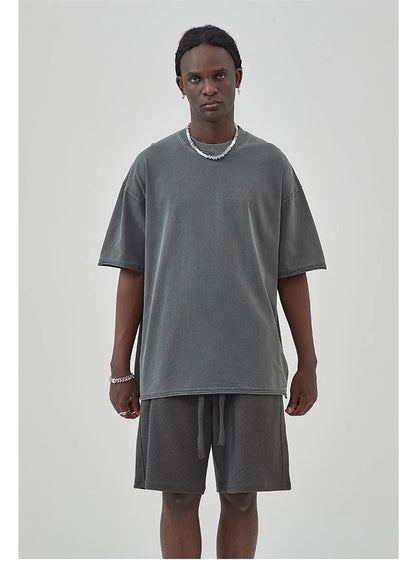 ZODF 2025 High Street Men Batik Washed Solid T Shirts Unisex Summer Loose Edge Noshrink 275gsm Cotton T-Shirt Streetwears HY0466