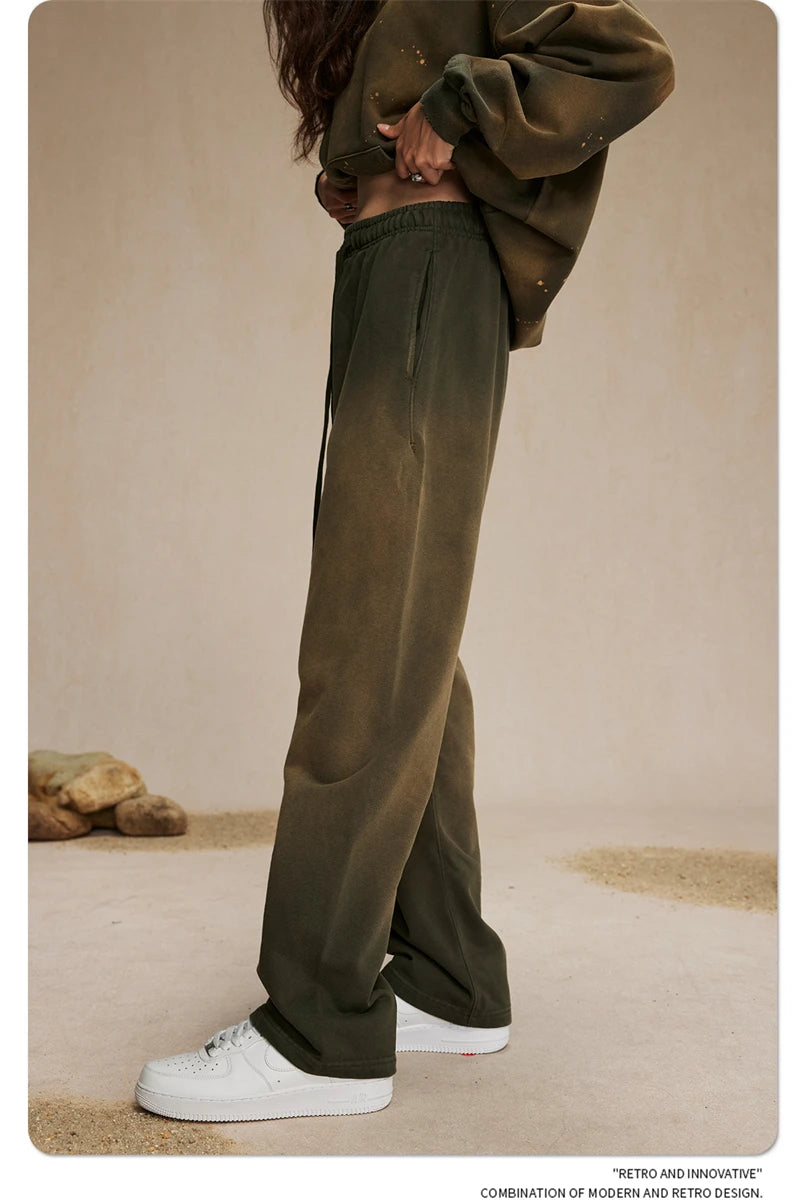 ZODF Retro Autumn Men's Washed Pants Retro Unisex Heavy Weight 450gsm Sports Knitted Straight Trouser Brand Clothes HY0916