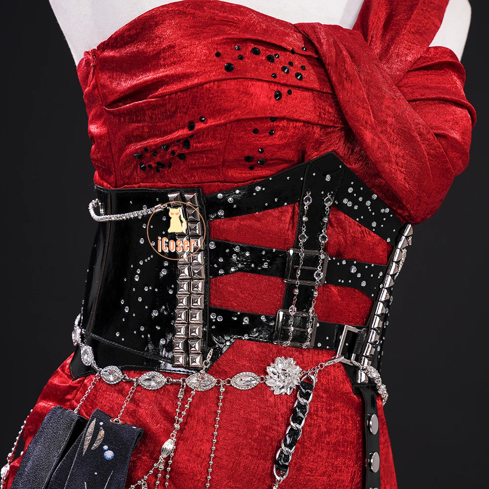 Love and Deepspace MC Cosplay Costume Midnight Waltz Red Dress Heroines New Skin Outfit Sylus Halloween Party for Women Girls