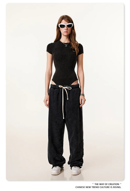 ZODF Hotsweet 2025 Women Washed Short Sleeve Bodysuits Sexy Girls Female 275gsm Slim Fit Distressed TEE Brand Tops HY1058