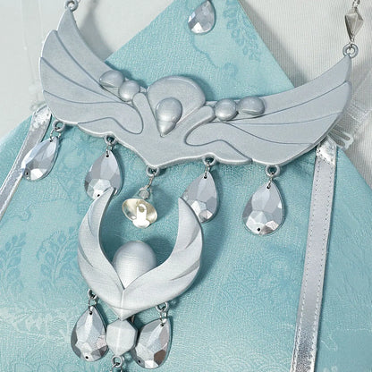 Lan Yan Cosplay Costume Wig Dress Genshin Impact Headwear Liyue Spring Woven From Jade Halloween Party for Women Girls Accessory