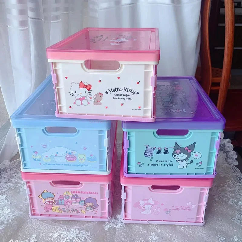 New Sanrio Japanese Cartoon Melody Coolomey Foldable Cosmetic Storage Box Plastic Cover Dust Proof Desktop Cover Sorting Box