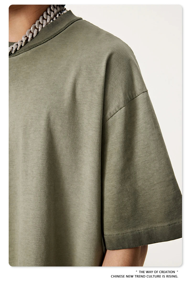 ZODF 2025 Summer Washed 275gsm Solid Cotton T-shirt For Men Unisex Oversized Short Sleeve T Shits Brand Tops HY0981