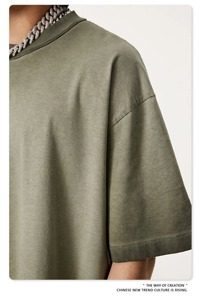 ZODF 2025 Summer Washed 275gsm Solid Cotton T-shirt For Men Unisex Oversized Short Sleeve T Shits Brand Tops HY0981