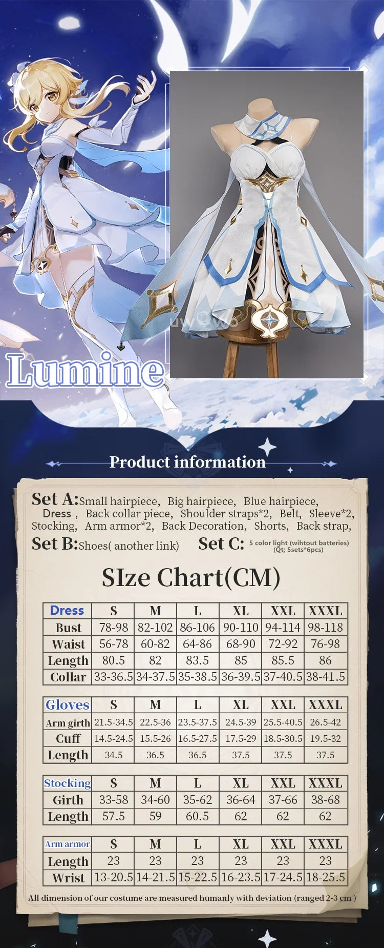LAST BATCH UWOWO Traveler Lumine Cosplay Costume Game Genshin Impact Female Lumine Dress Full Set Oufits with Shinning Lights